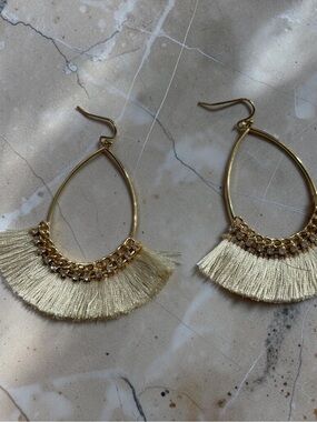Gold Fringe Teardrop Earrings with Chain Detail